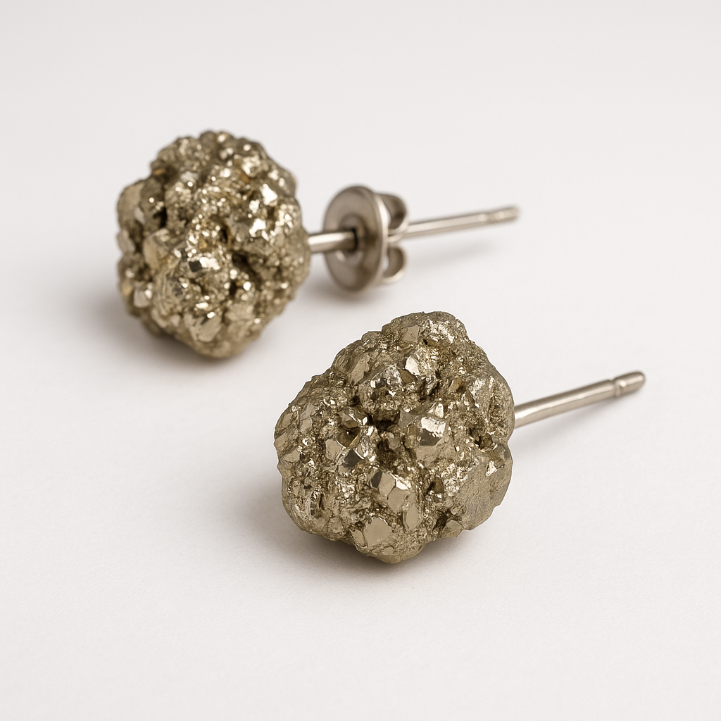 Raw Pyrite Crystal Stud Earrings