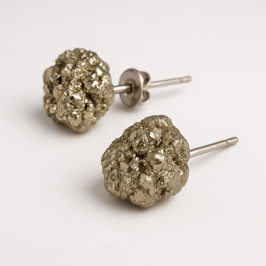 Raw Pyrite Crystal Stud Earrings