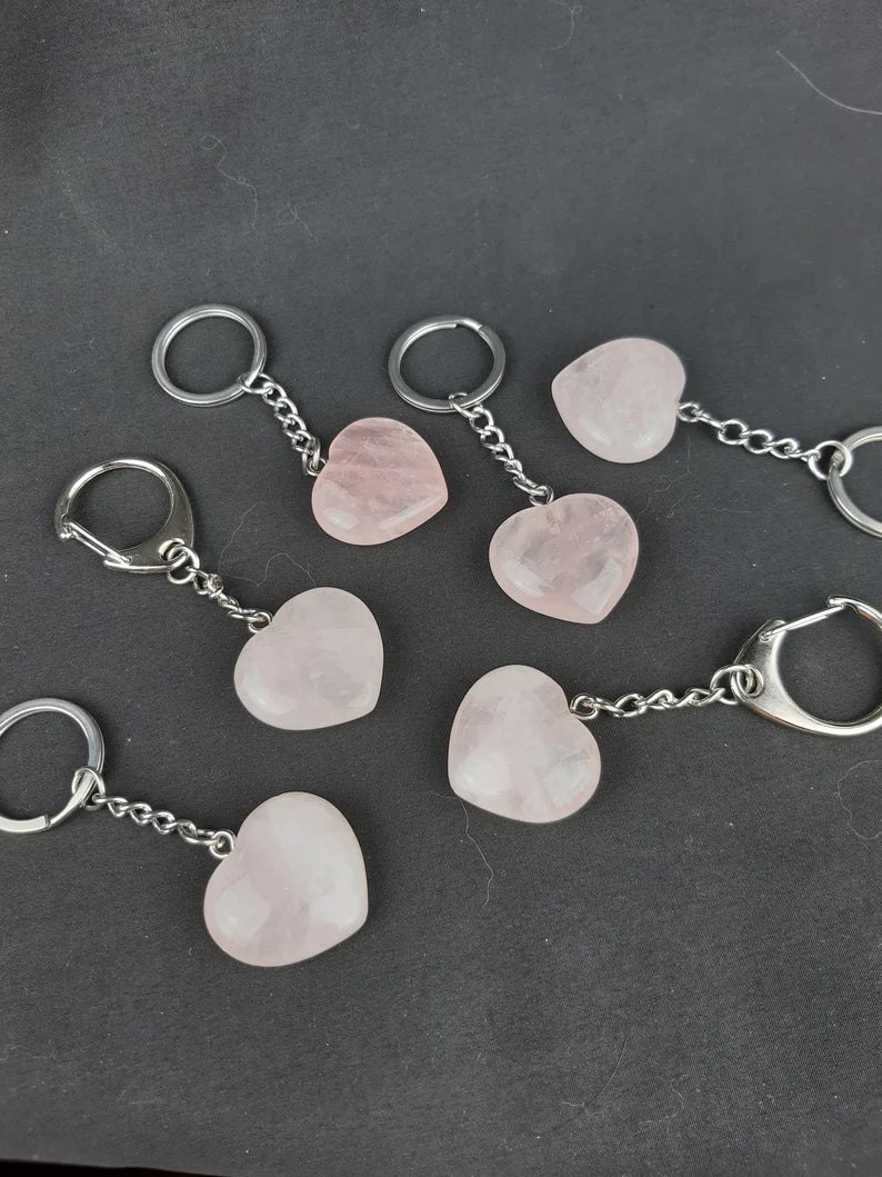 Rose Quartz Heart Key Ring