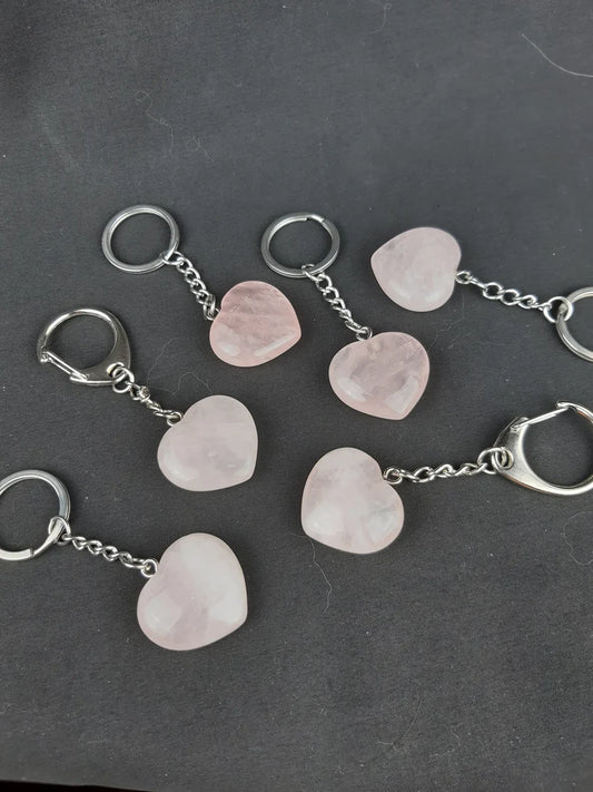 Rose Quartz Heart Key Ring