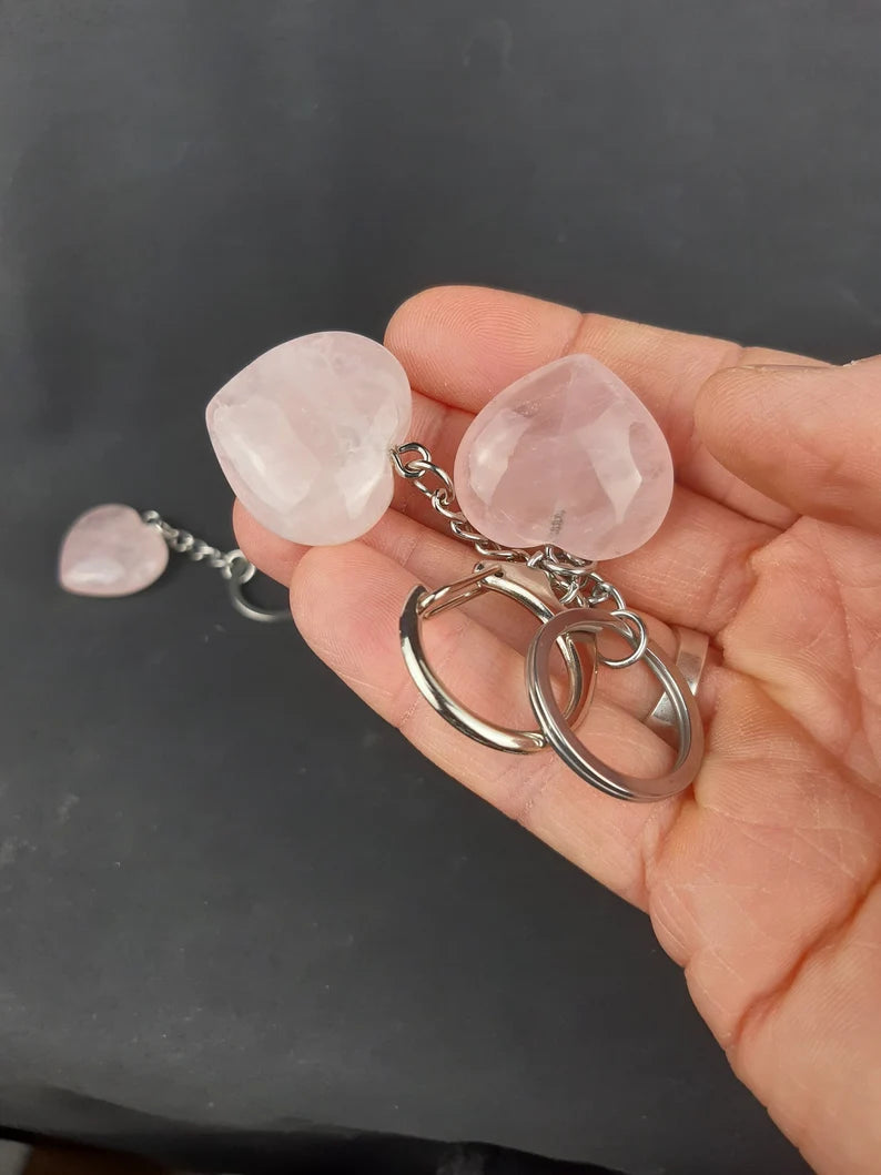 Rose Quartz Heart Key Ring
