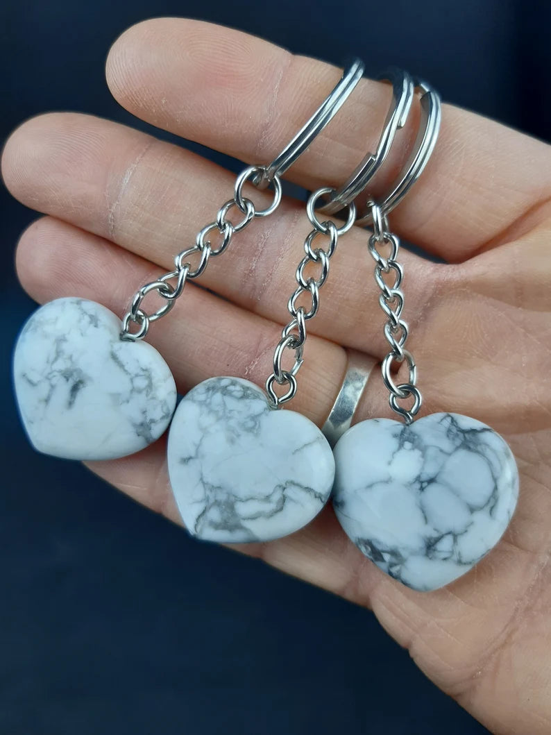 Howlite Heart Key Ring