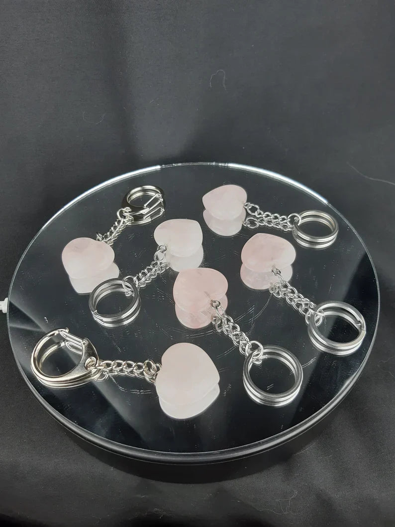Rose Quartz Heart Key Ring